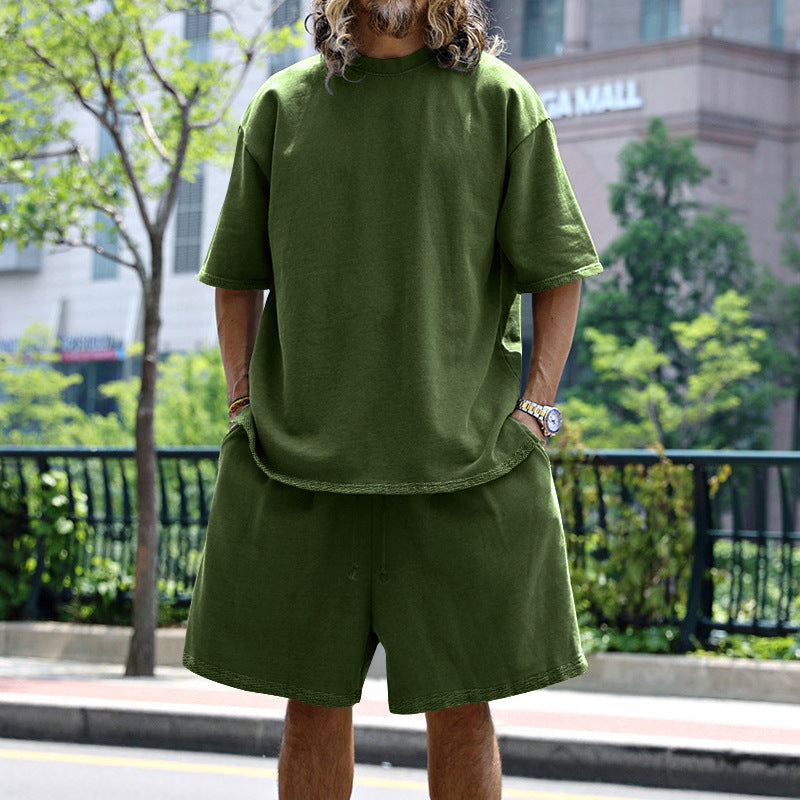 Herren nan oversized Loungewear-Set mit Boxy-Shirt Kordelbund-Bermuda und weichem Baumwollmix EB