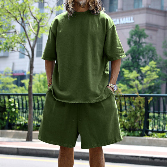 Herren nan oversized Loungewear-Set mit Boxy-Shirt Kordelbund-Bermuda und weichem Baumwollmix EB