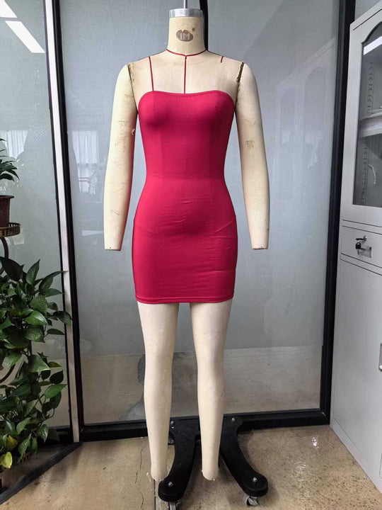 Damen figurbetontes Minikleid mit zarten Trägern und raffinierter Silhouette EB