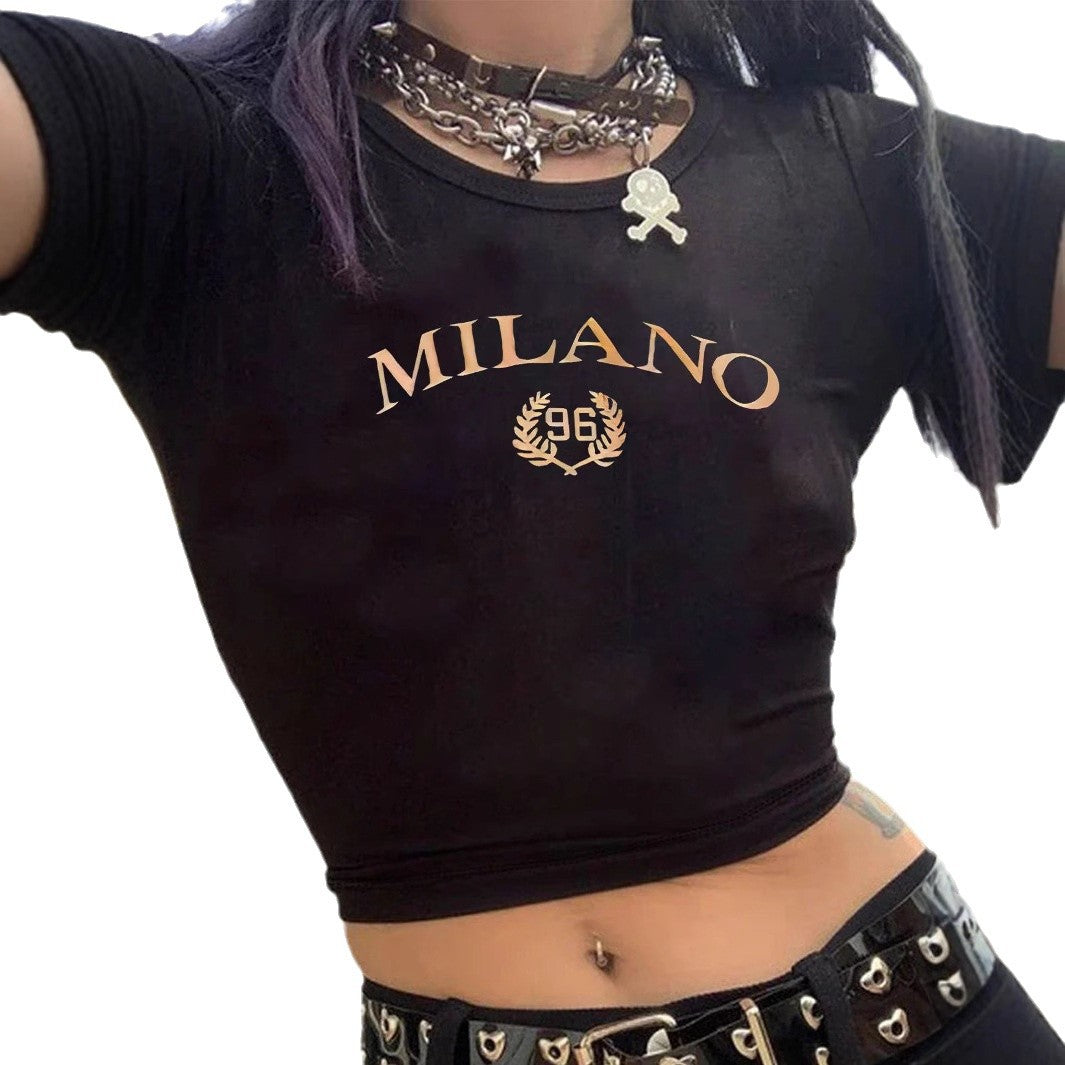Damen Crop-T-Shirt mit kreativem Totenkopf-Design und figurbetontem Schnitt EB