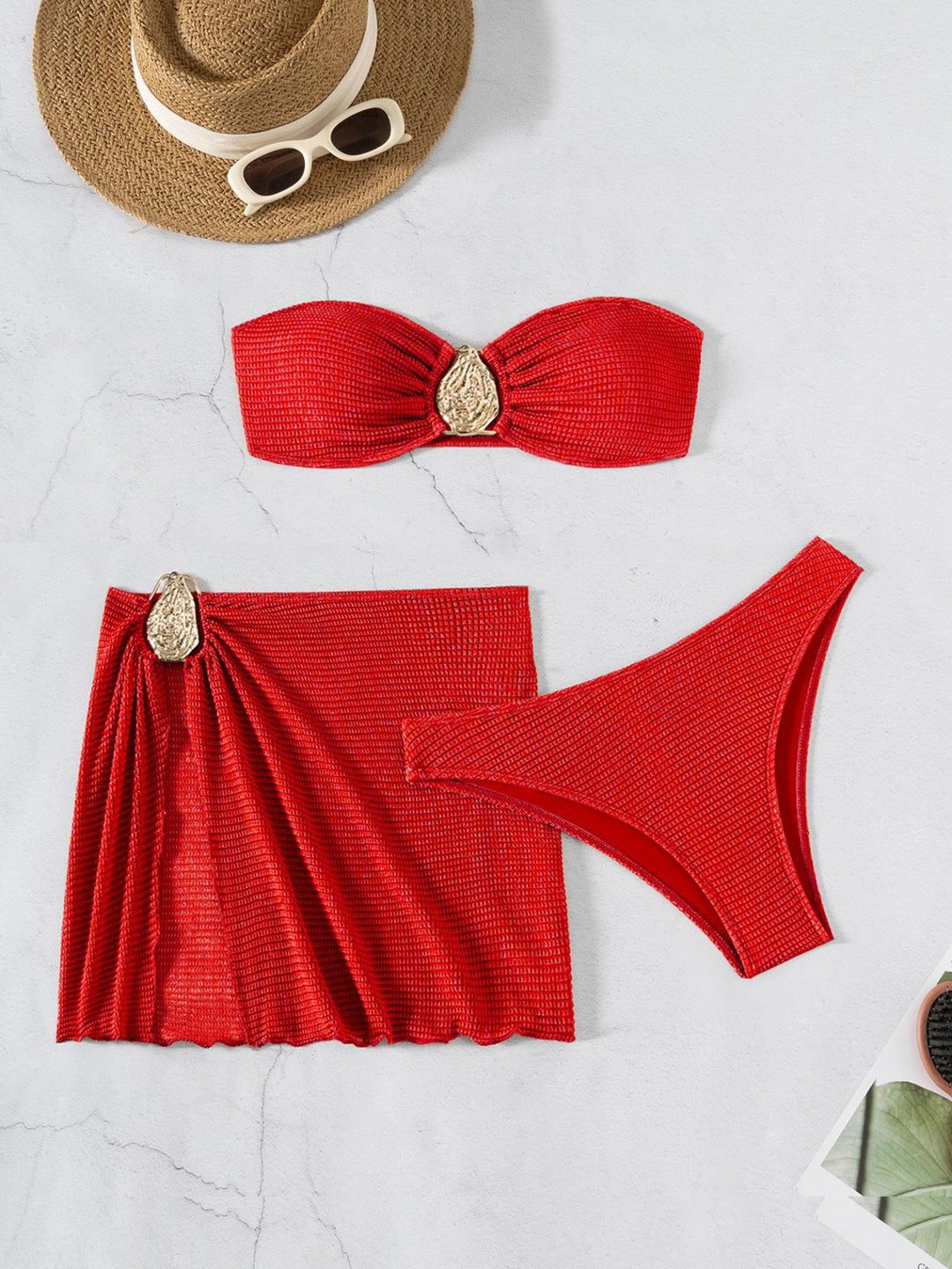 Damen Bandeau-Bikini-Set mit schickem Faltendetail EB