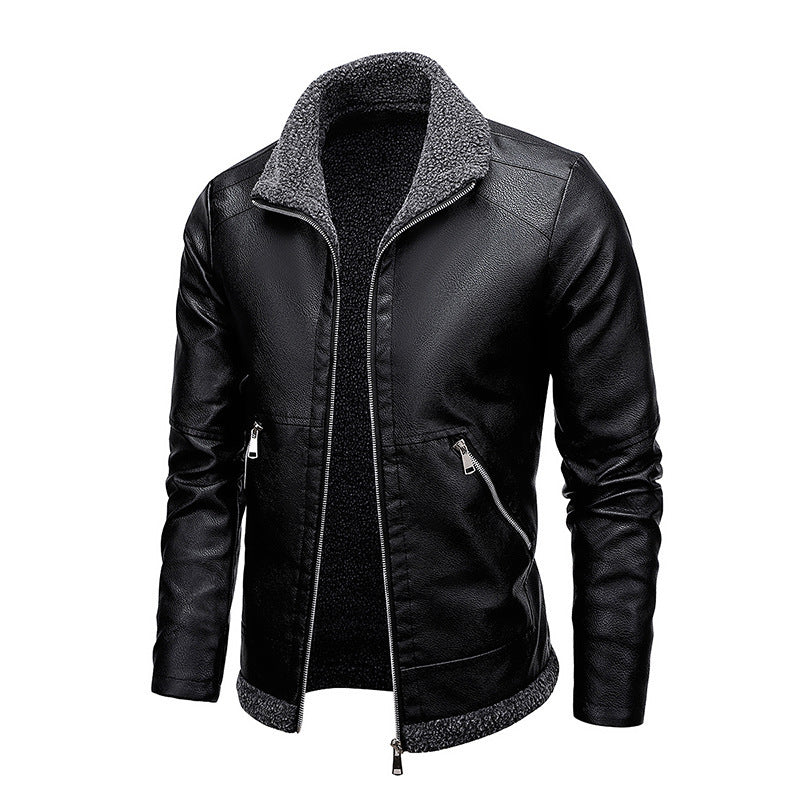 Herren Aviator-Kunstlederjacke mit vollem Sherpa-Innenfutter und Reißverschluss EB