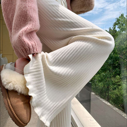 Damen Fließende Strickhose mit weichem Material und elegantem Saum EB