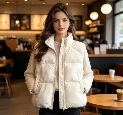 Damen nan kurzer wattierter Pufferjacke mit hohem Stehkragen und praktischen Eingrifftaschen EB