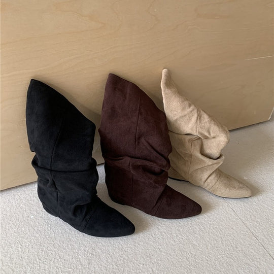 Damen modische Stiefel mit gerafftem Schaft und spitzem Absatz EB