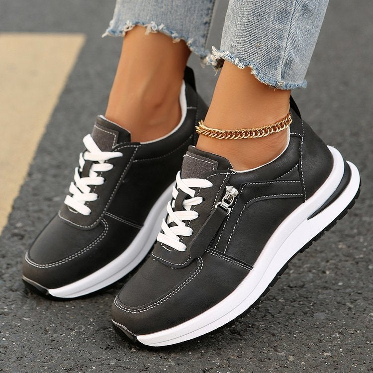 Damen  modische Plateausneaker mit seitlichem Reißverschluss und gepolsterter Komfortsohle EB