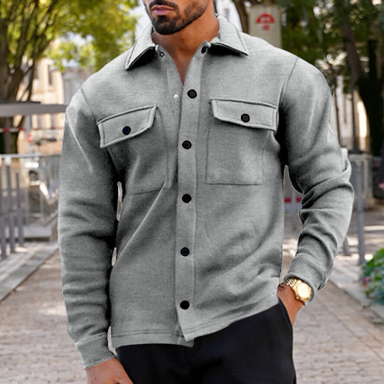 Herren nan utility Shacket mit Druckknopf-Verschluss, aufgesetzten Brusttaschen und gerippten Bündchen EB