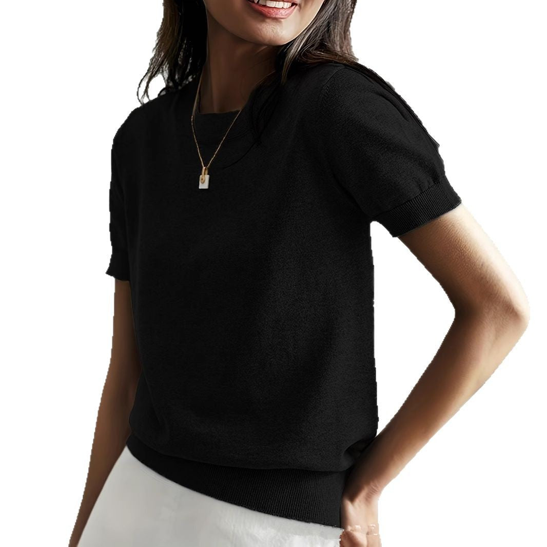 Damen Feinstrickpullover mit Kurzarmiger Silhouette und Weich Fließendem Material EB