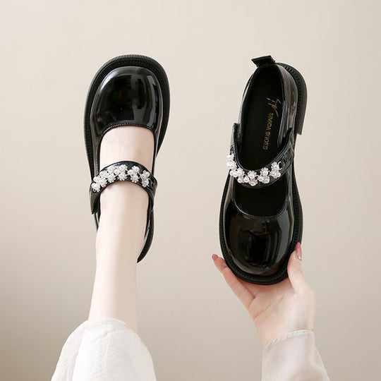 Damen elegante Mary Jane Schuhe mit funkelnder Perlenverzierung EB
