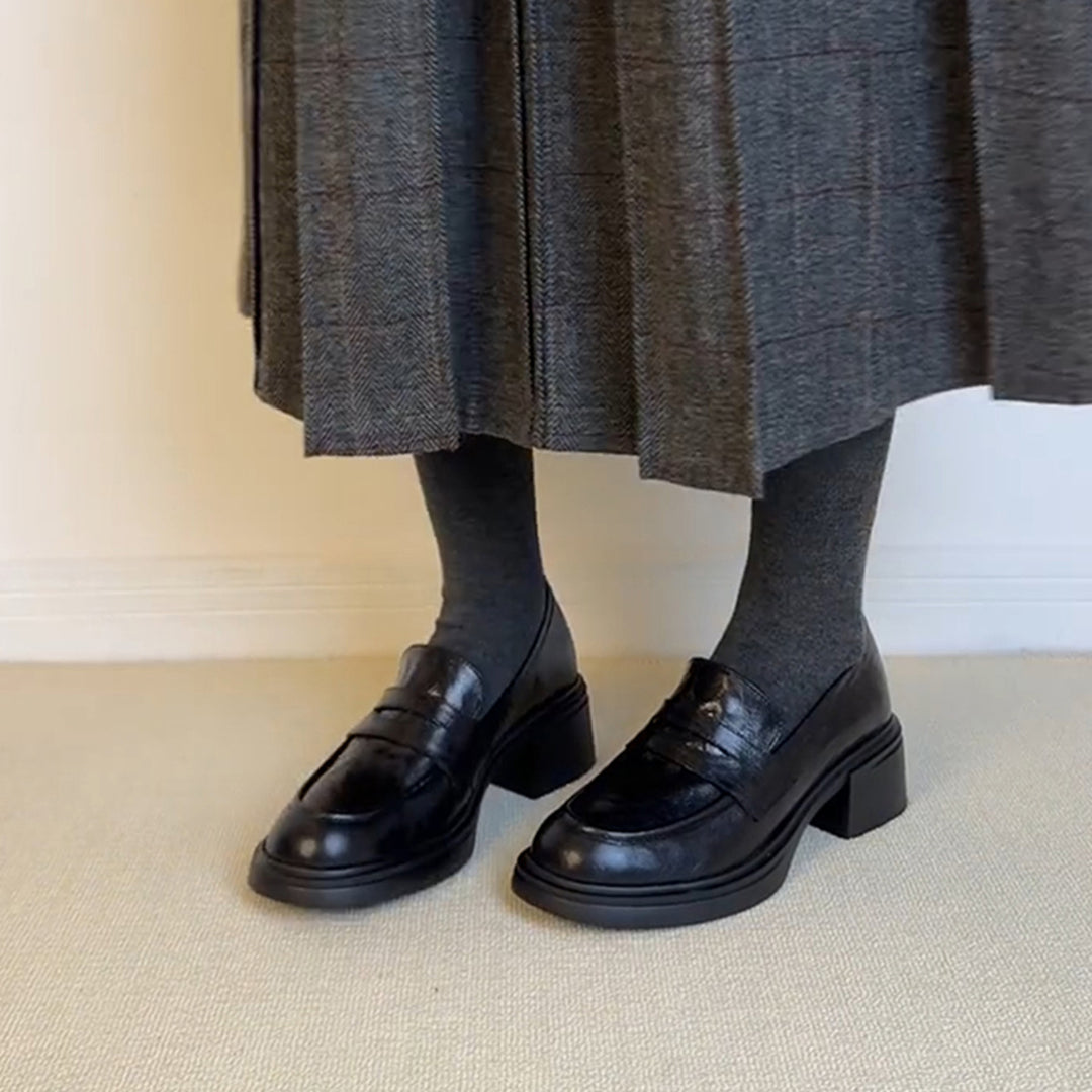 Damen elegante Blockabsatz-Schlupfschuhe mit modischem Leder EB