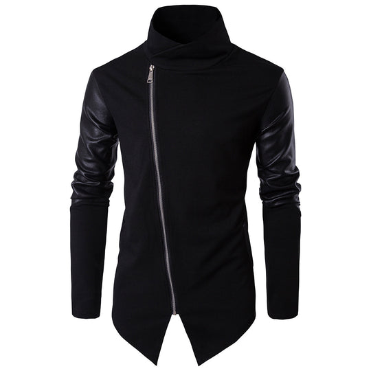 Herren Modische Jacke mit asymmetrischem Reißverschluss und kontrastierenden Ärmeln EB