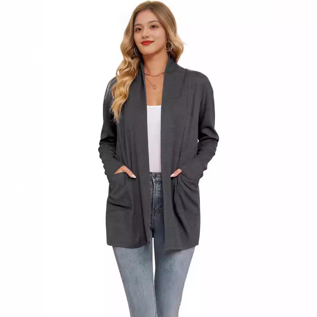 Damen lässiger Longcardigan mit Taschen EB