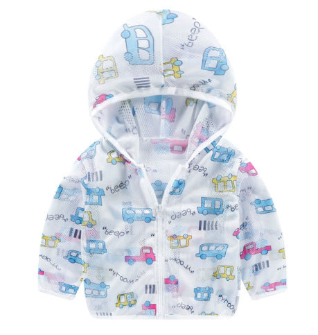 Unisex nan atmungsaktive Netz Kapuzen-Sonnenjacke für Säuglinge mit Reißverschluss und verspieltem Elefantenmotiv EB