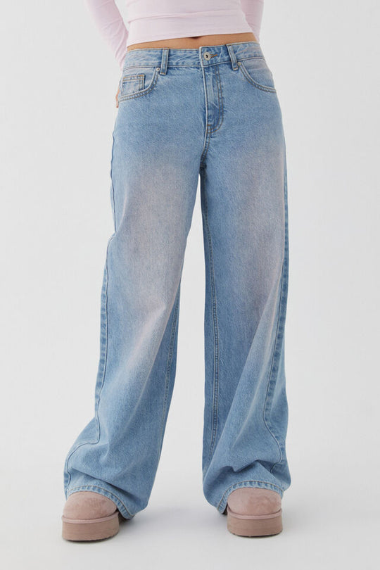 Damen nan weites Denim Hosenmodell mit tiefem Bund und weitem Schlag EB