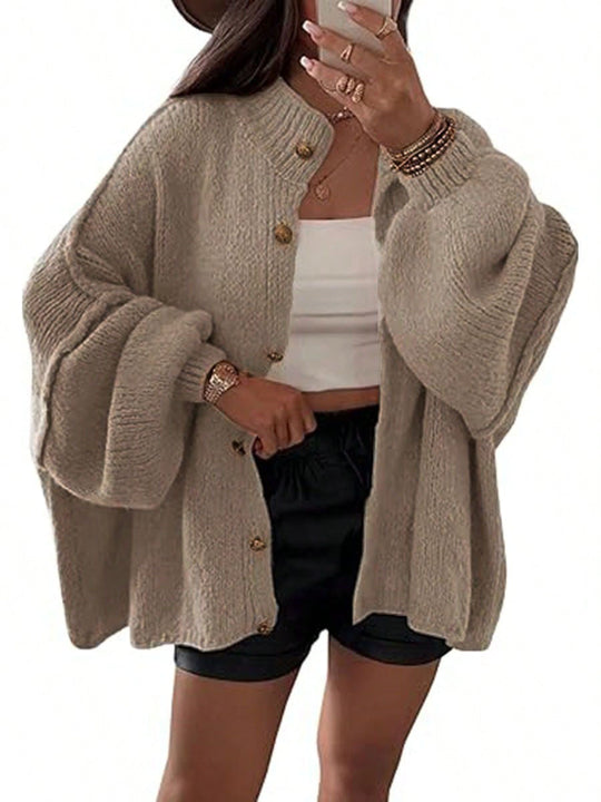 Damen Flauschige Strickjacke mit überschnittenen Schultern EB