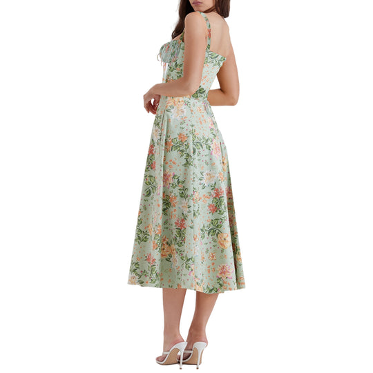 Damen Maxikleid mit schulterfreier Silhouette und romantischem Blumenmuster EB