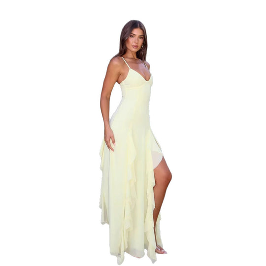 Damen Maxikleid mit fließendem Schnitt und seitlichem Schlitz EB