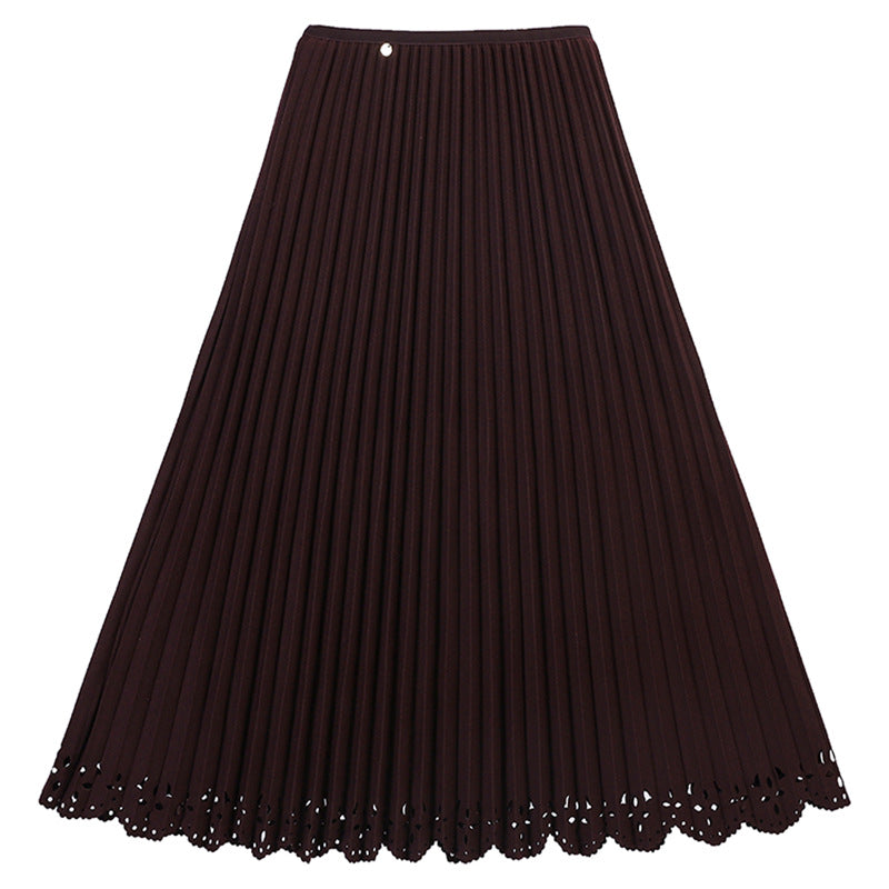 Damen  plissierter Midirock mit feinem Plissee, elastischem Taillenbund und floraler Lasercut-Saum EB
