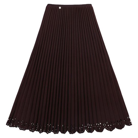 Damen  plissierter Midirock mit feinem Plissee, elastischem Taillenbund und floraler Lasercut-Saum EB