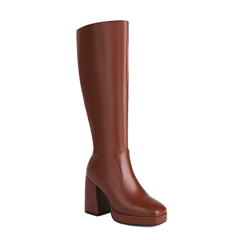 Leder-Plateau-Stiefel mit Blockabsatz - Ursula EB
