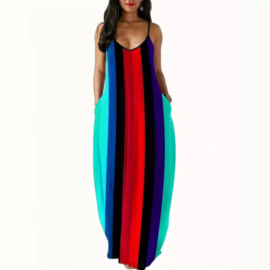 Damen Maxikleid mit tiefem V-Ausschnitt und seitlichen Eingrifftaschen EB