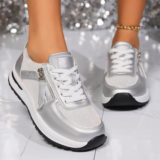 Damen  modische Plateausneaker mit seitlichem Reißverschluss und gepolsterter Komfortsohle EB