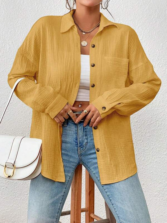 Damen Lässiges Overshirt mit Knopfleiste und Brusttasche EB