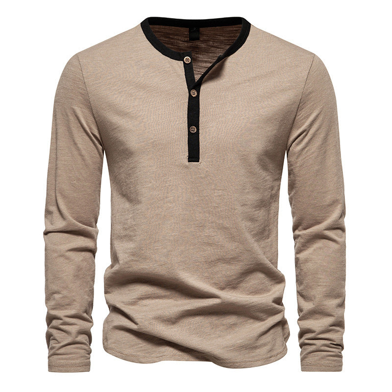 Herren langärmliges Henley-Shirt mit kontrastierendem Kragen EB