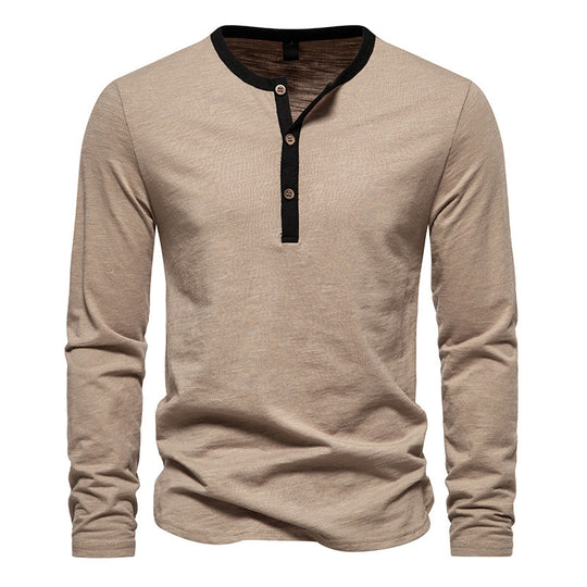 Herren langärmliges Henley-Shirt mit kontrastierendem Kragen EB