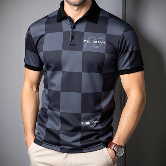 Herren Polo-Shirt mit kariertem Muster und modernem Kragen EB