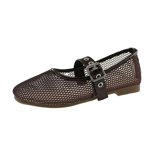 Damen Vintage Ballerinas mit dekorativem Schnallenverschluss EB