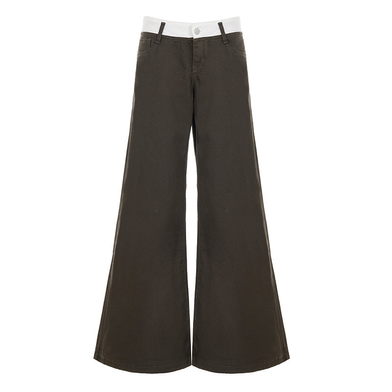 Damen nan Highwaist-Culottehose mit weitem Bein und kontrastierendem Bunddetail EB