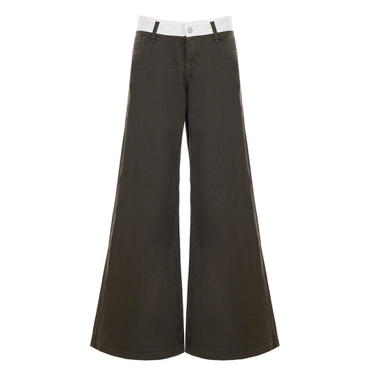 Damen nan Highwaist-Culottehose mit weitem Bein und kontrastierendem Bunddetail EB