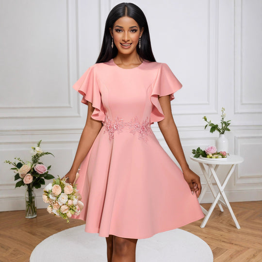 Damen Chic Volantkleid mit floralen Applikationen EB