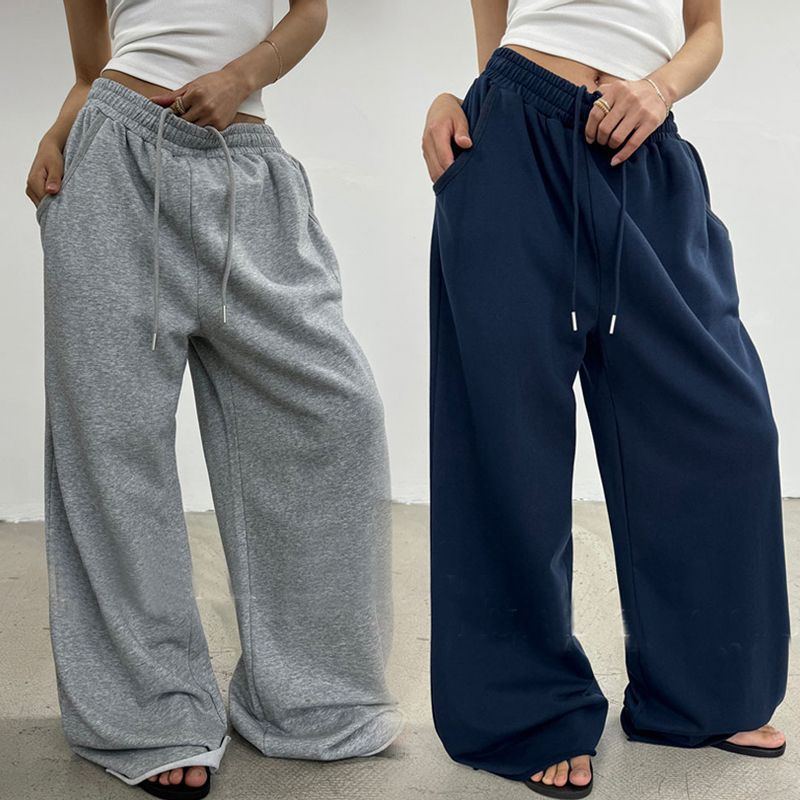 Damen nan weite High-Waist Loungehose mit gerafftem Bund und Kordelzug EB