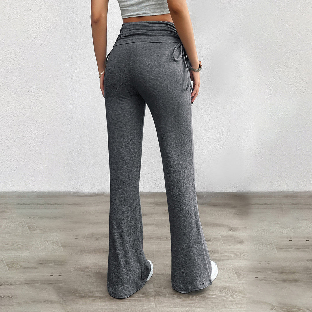 Damen nan weiche Palazzo-Loungehose mit Umschlagbund, seitlichen Kordelzügen und ausgestelltem Bein EB
