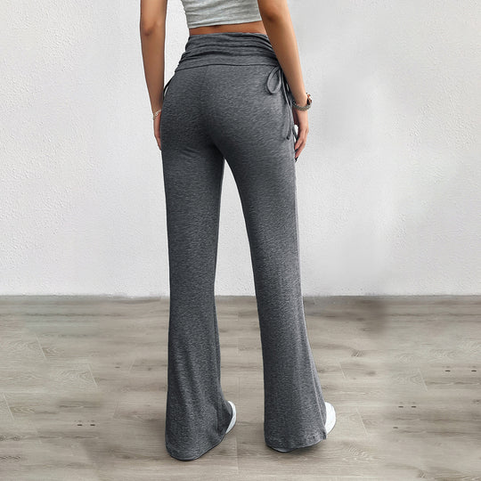 Damen nan weiche Palazzo-Loungehose mit Umschlagbund, seitlichen Kordelzügen und ausgestelltem Bein EB