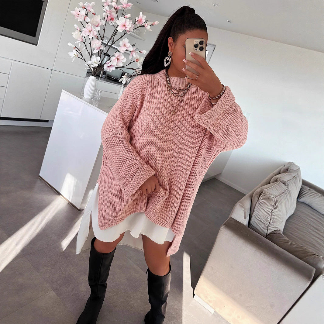 Damen grob gestrickter Oversize-Pullover mit V-Ausschnitt und lässigem Schnitt EB