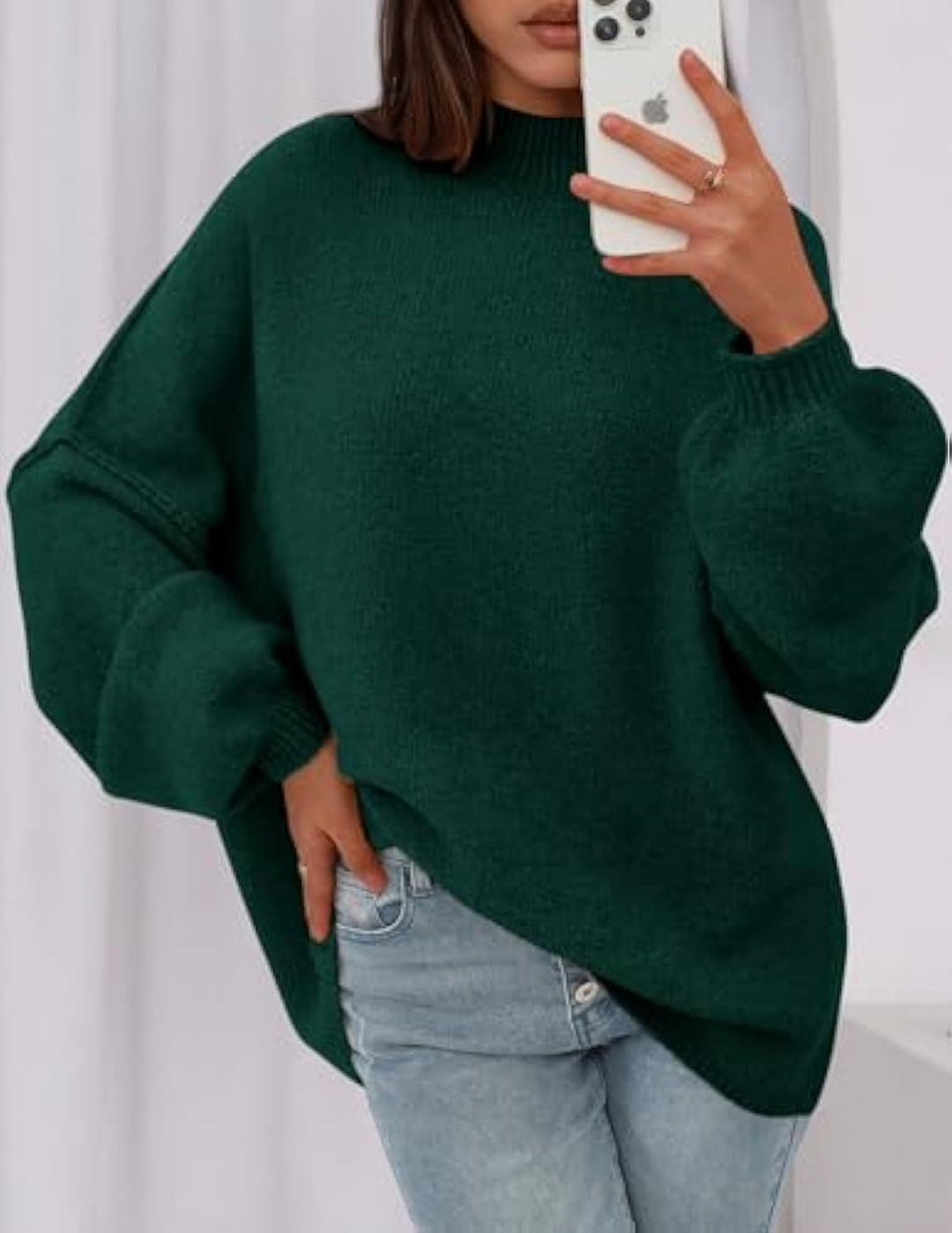 Damen Oversize-Strickpullover mit Stehkragen und Ballonärmeln EB