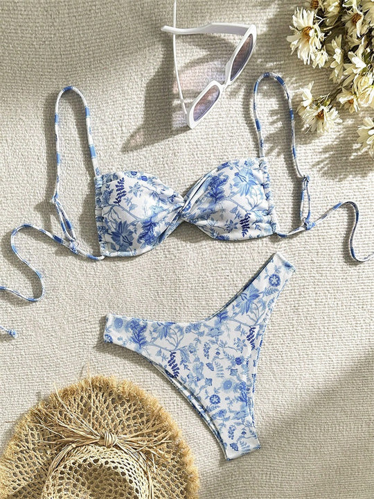 Damen Bandeau-Bikini mit elegantem floralem Design EB