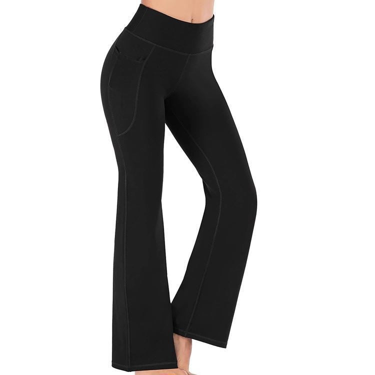 Damen Sportliche Bootcut-Leggings mit hohem Bund und Seitentaschen EB