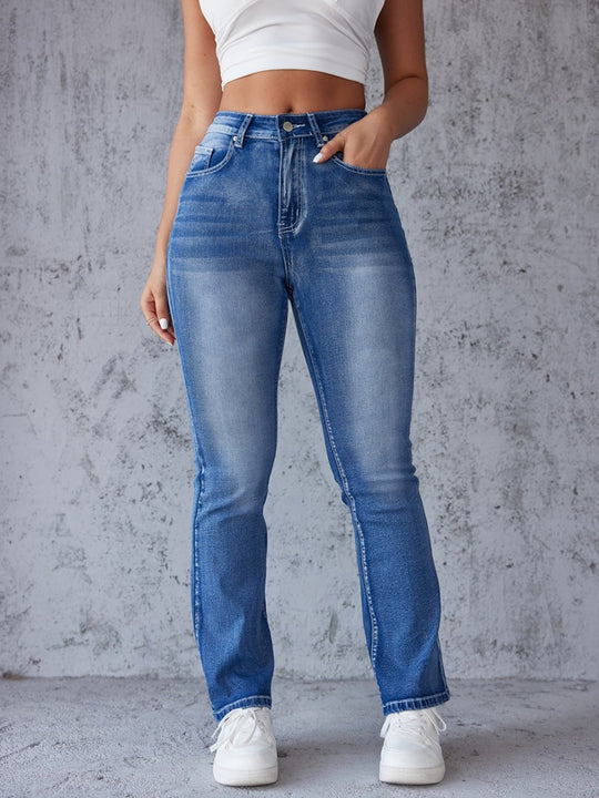 Damen Bootcut-Jeans mit hohem Taillenbund und Stretch-Anteil EB