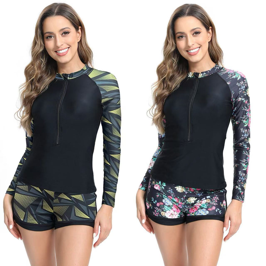 Damen Sportlicher Langarm Surfanzug mit Reißverschluss und Shorts EB