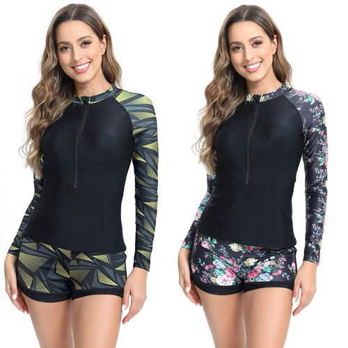 Damen Sportlicher Langarm Surfanzug mit Reißverschluss und Shorts EB