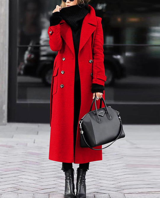 Damen nan eleganter Maxi-Wollmixmantel mit doppelreihiger Knopfleiste, weitem Reverskragen und aufgesetzten Taschenklappen EB
