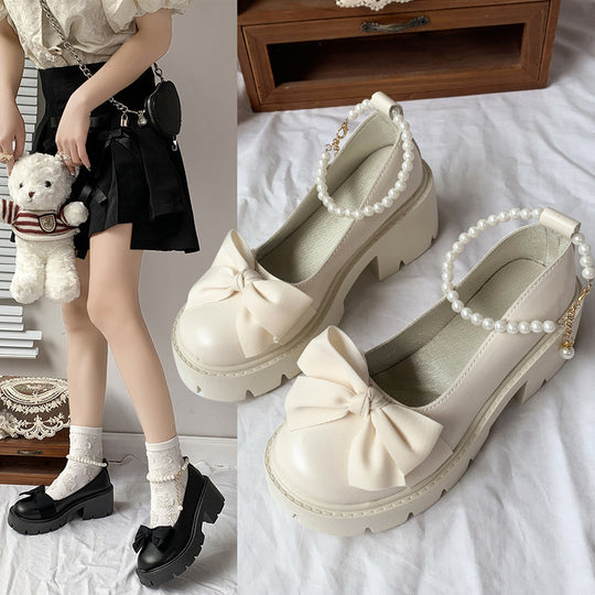 Damen elegante Plateau-Sandalen mit verspieltem Schleifen-Design und perlenbesetztem Riemen EB
