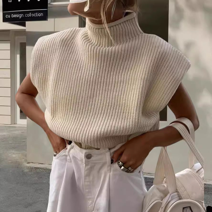 Damen Stricktop mit Stehkragen und Puffärmeln EB