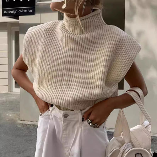 Damen Stricktop mit Stehkragen und Puffärmeln EB