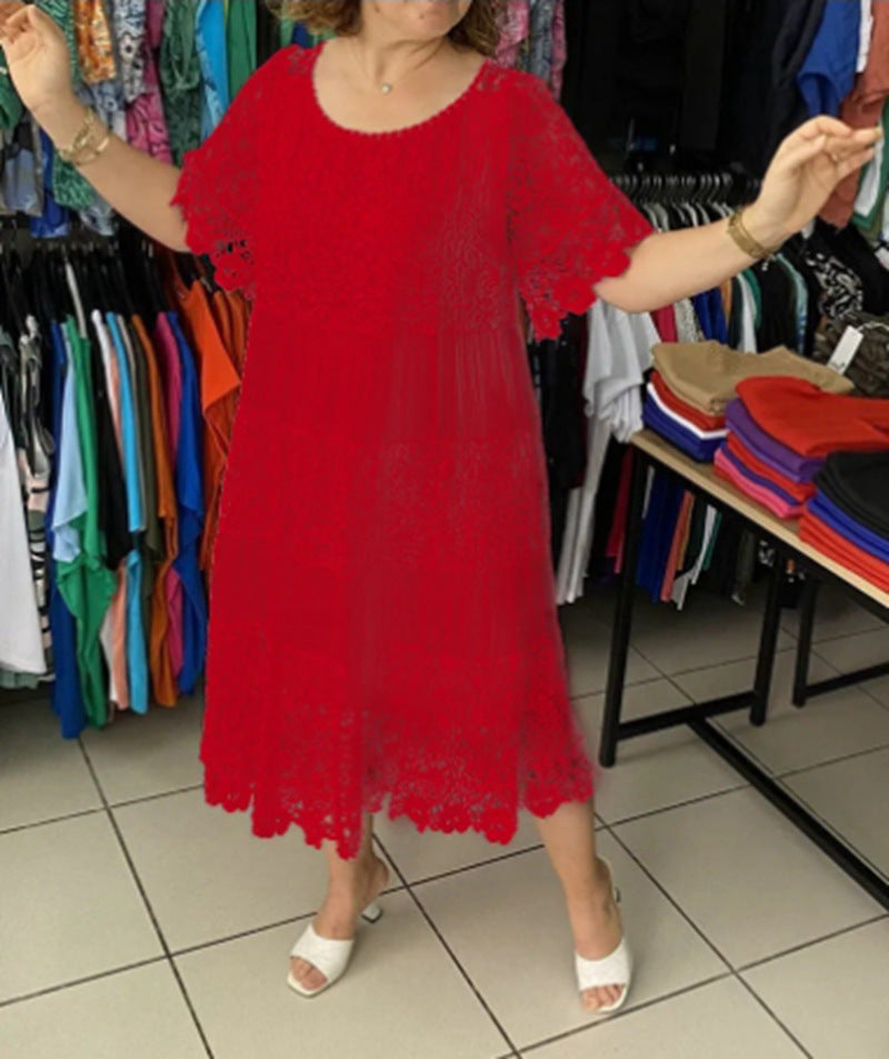Damen Maxikleid mit luftiger Spitze und elegantem Rüschensaum Heidi-Mode