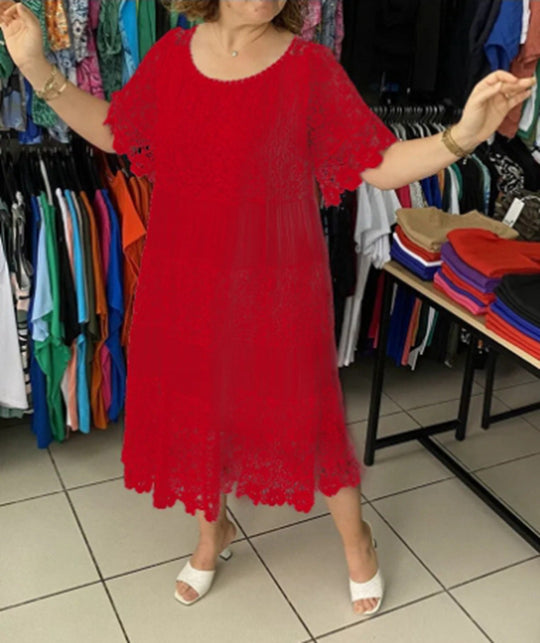 Damen Maxikleid mit luftiger Spitze und elegantem Rüschensaum Heidi-Mode